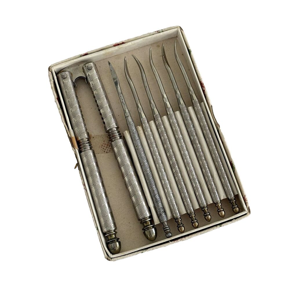 Vintage Stainless Nutcracker Set with 6 Picks Original Box *READ*